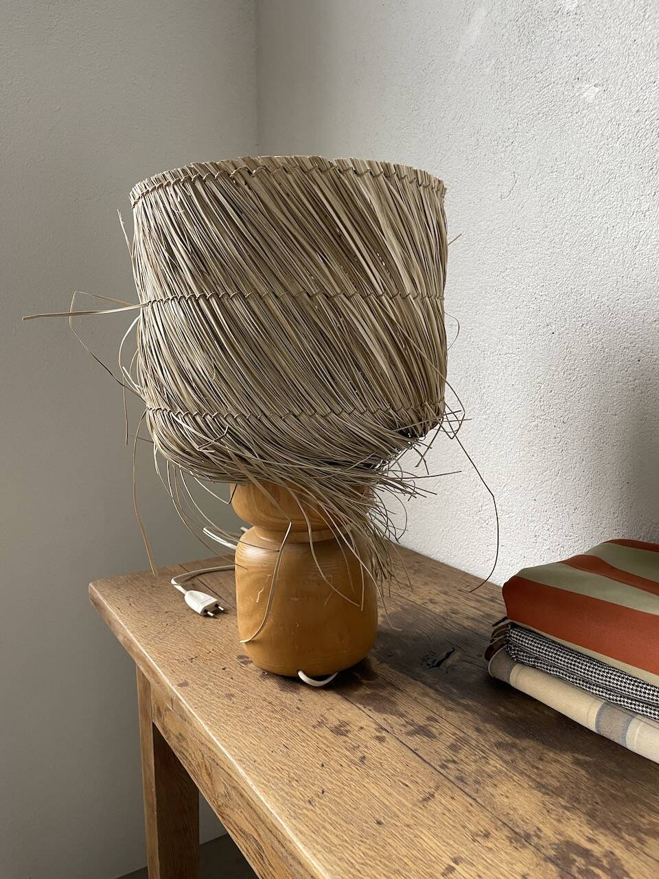 50s wood and straw lamp