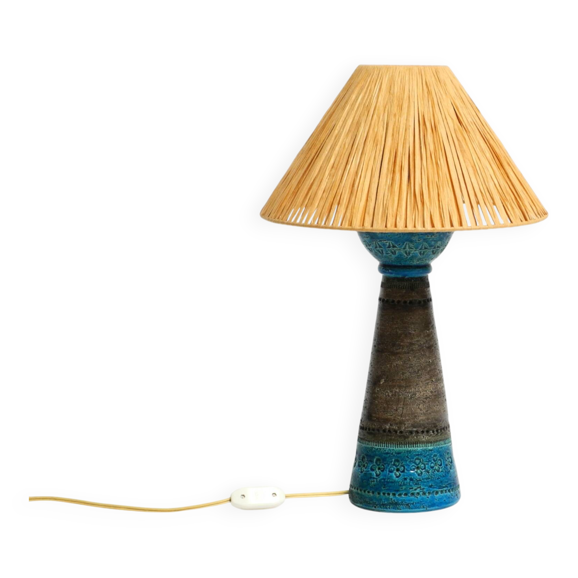 1960s Rimini Blue ceramic table lamp by Aldo Londi for Bitossi Italy