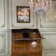 Commode scriban ou bureau de pente, plaque de fruitier, XVIIIème siècle