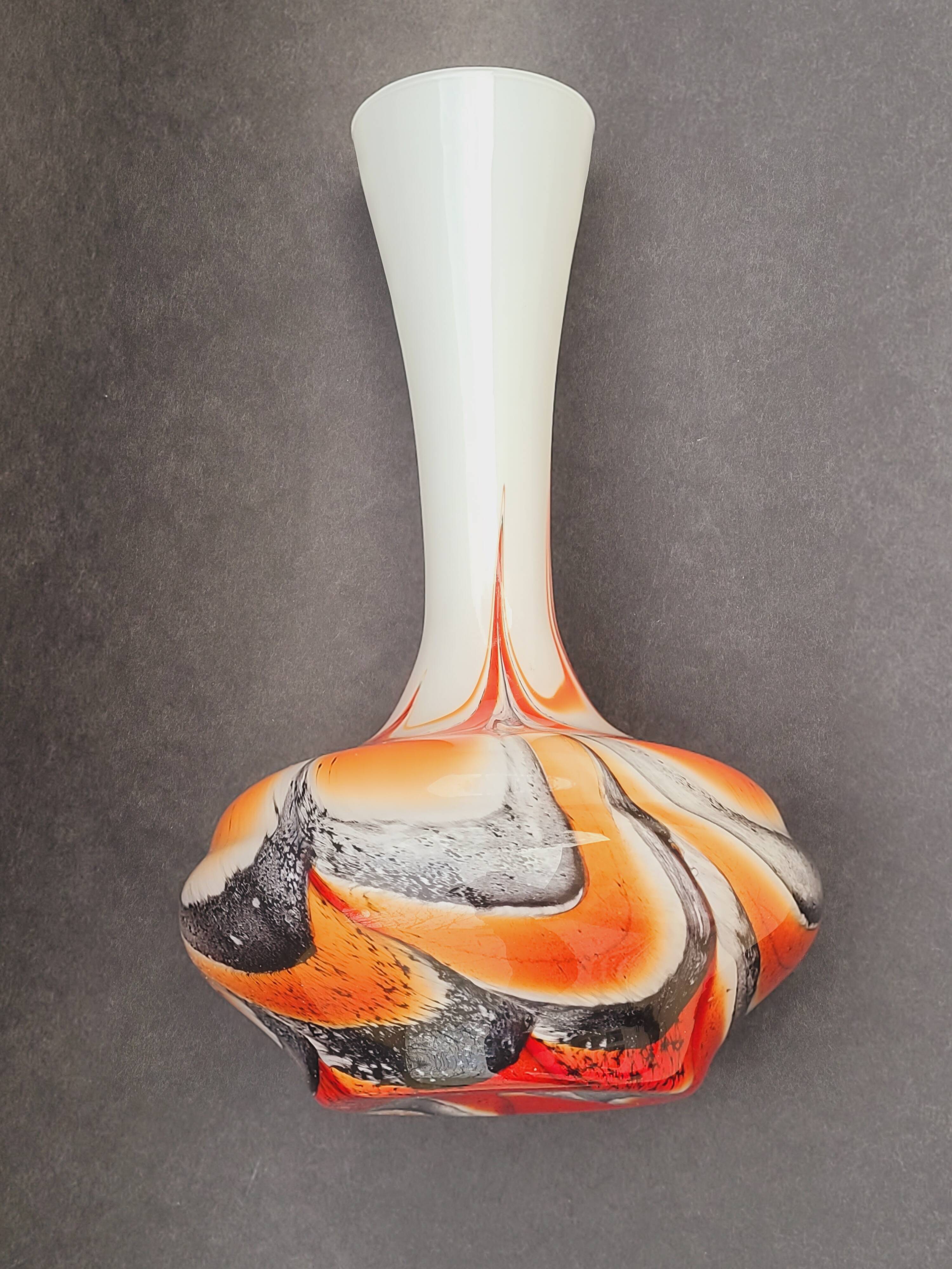 Vase Italy by Carlo Moretti 1970 opaline orange black