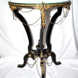Napoleon III Gueridon Table blackened wood and gilded bronze swan - Mother-of-pearl marquetry top 19th century.