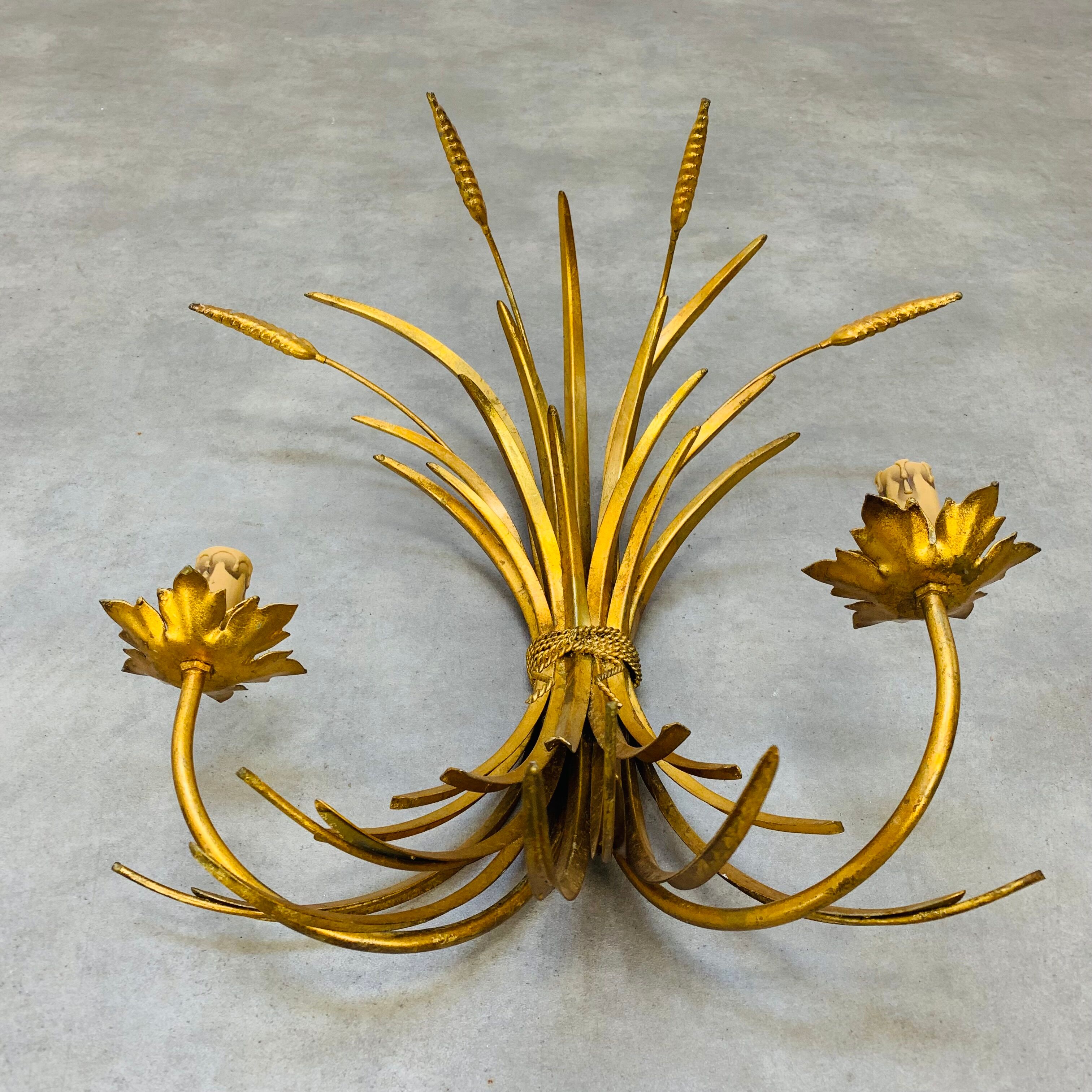 Wall lamp ear of wheat golden foliage Hans Kogl, style Hollywood Regency