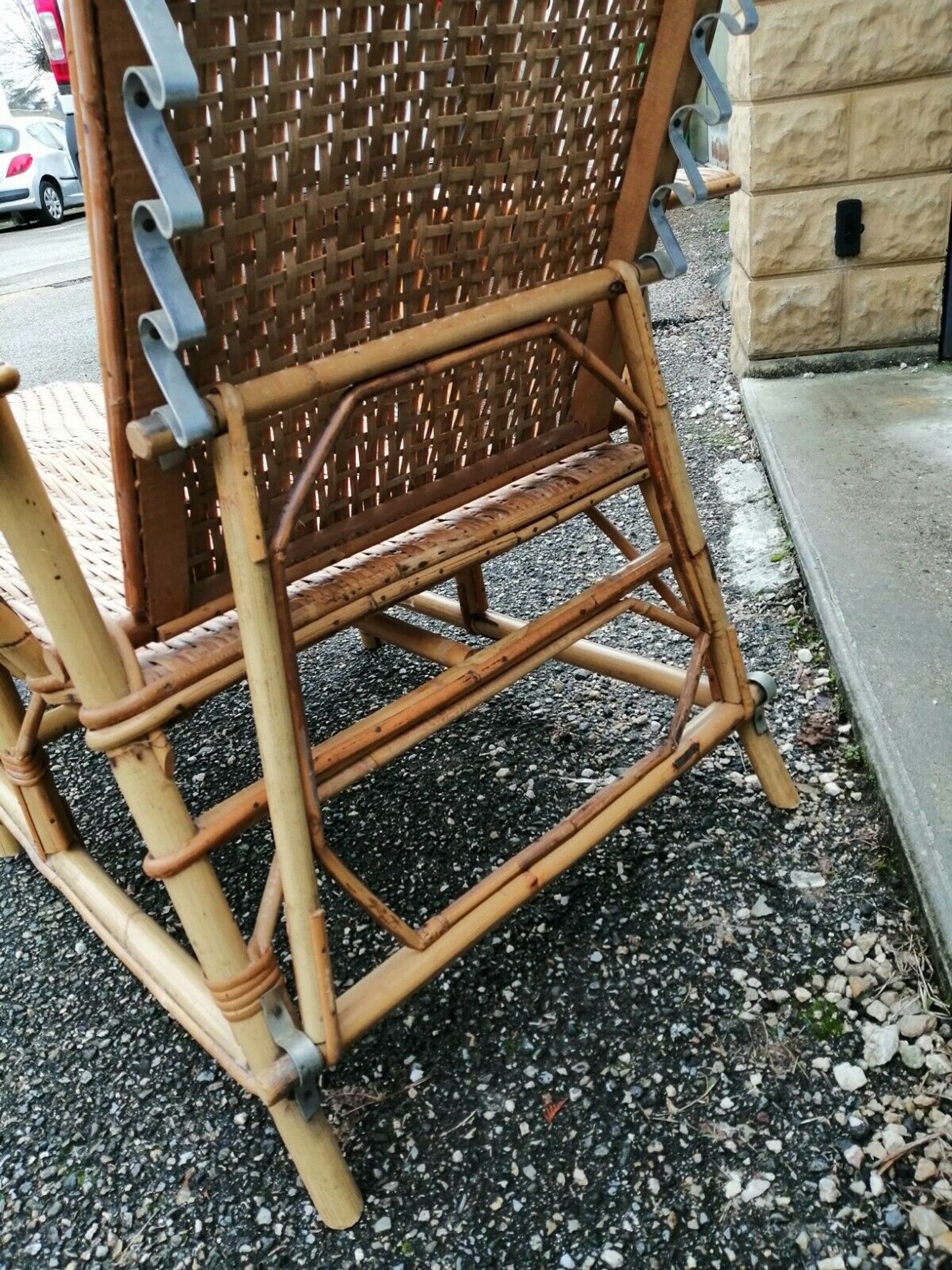 Vintage armchair lounge chair in rattan art deco with footrest and adjustable