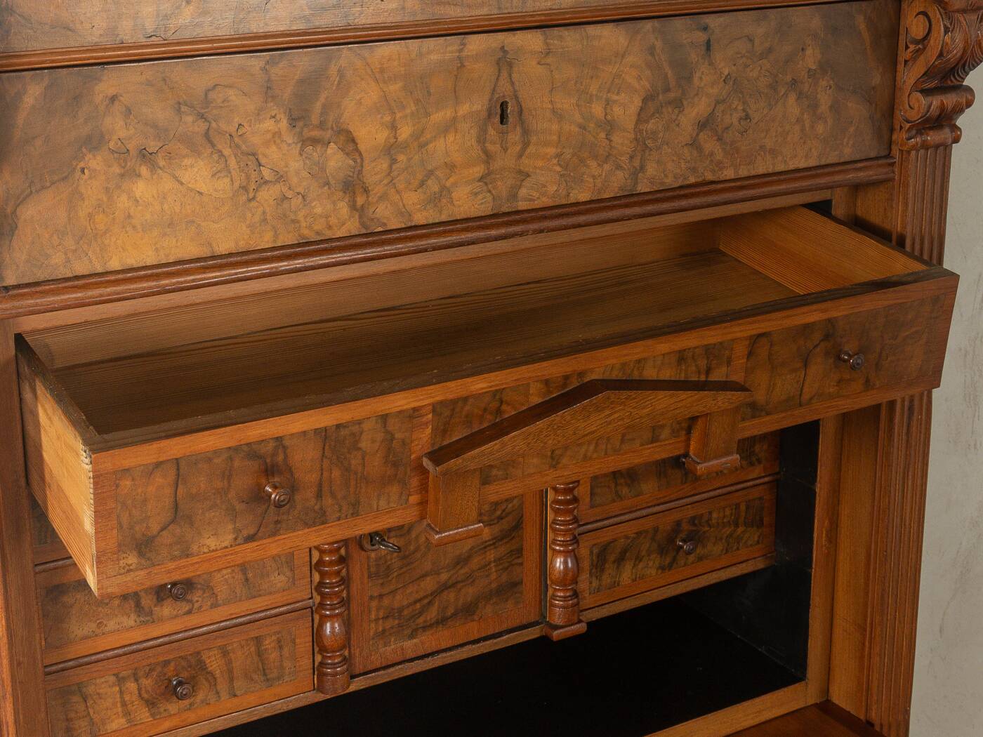 Antique secretary desk from the 1880s, walnut, restored