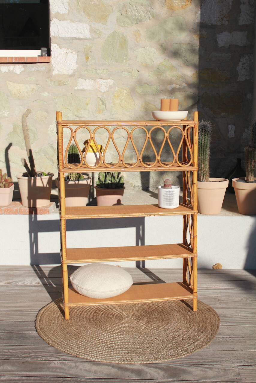 vintage rattan bookcase