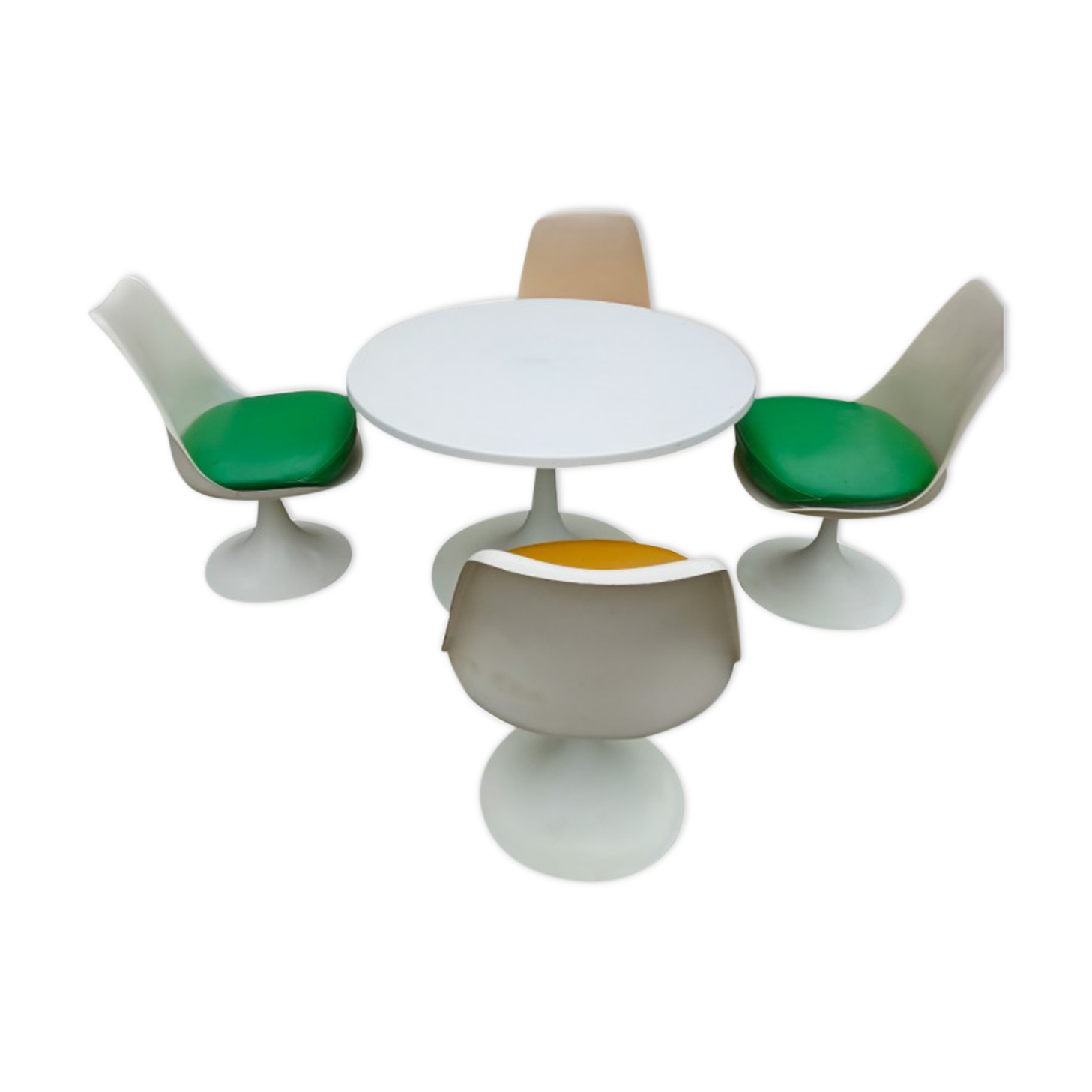 Ensemble vintage table pied tulipe Werzalit et ses 4 chaises