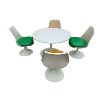 Vintage set table foot tulip Werzalit and its 4 chairs