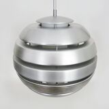 Grande suspension vintage Mercure par Eglo en aluminium brossé et opaline