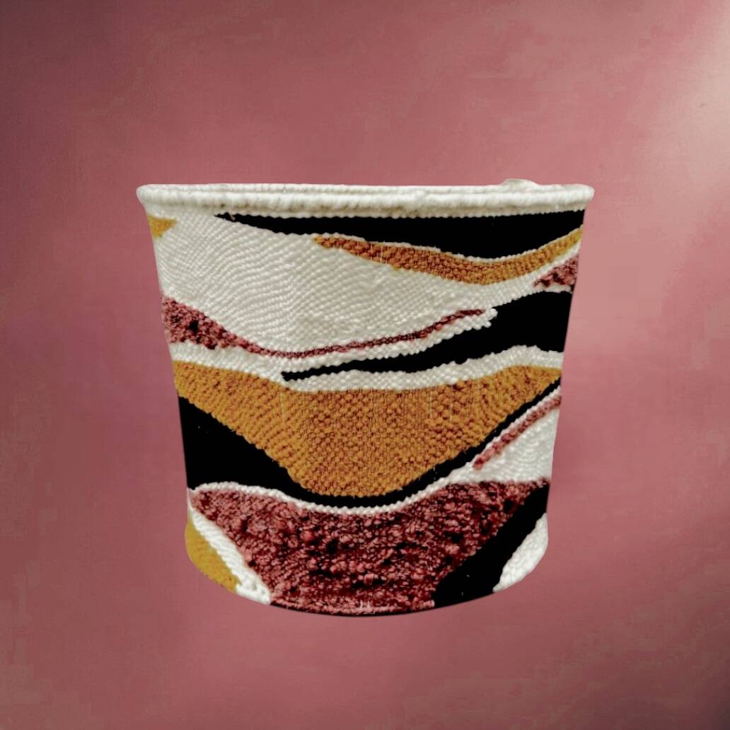 Vintage conical lampshade in woven wool – abstract design – 1960s/70s
