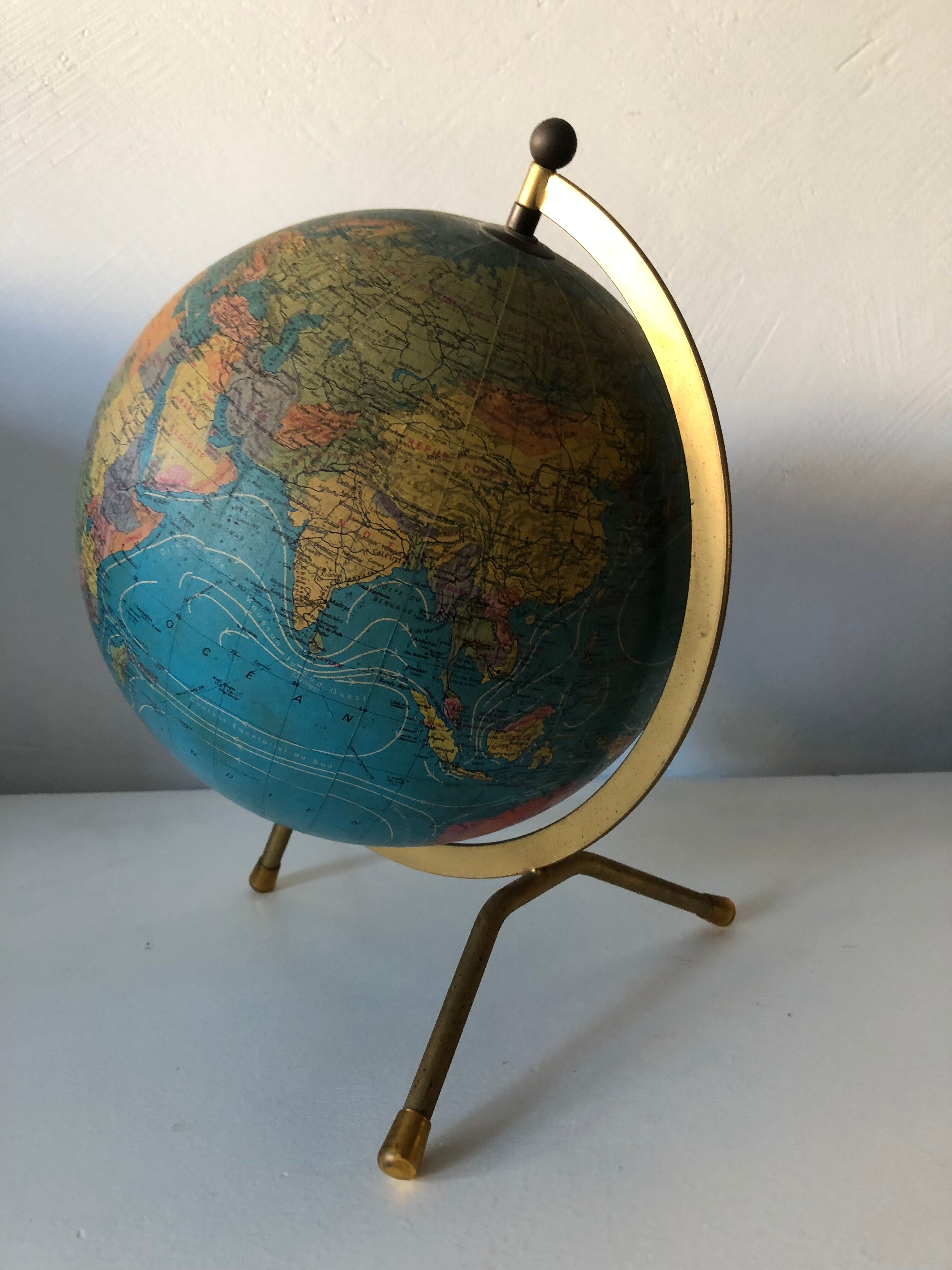 World map globe tripod vintage