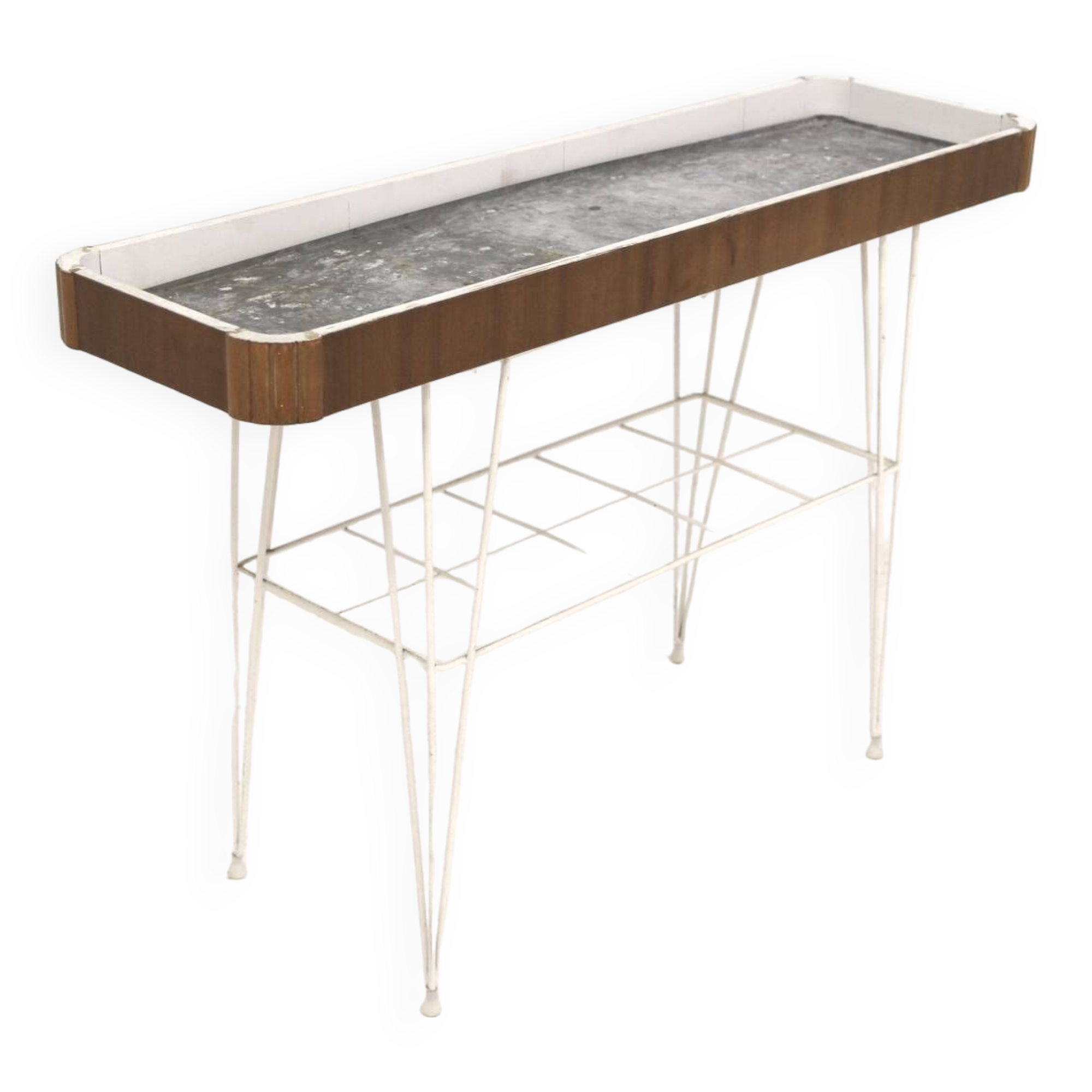 Scandinavian mahogany and metal planter, Sweden, 1950