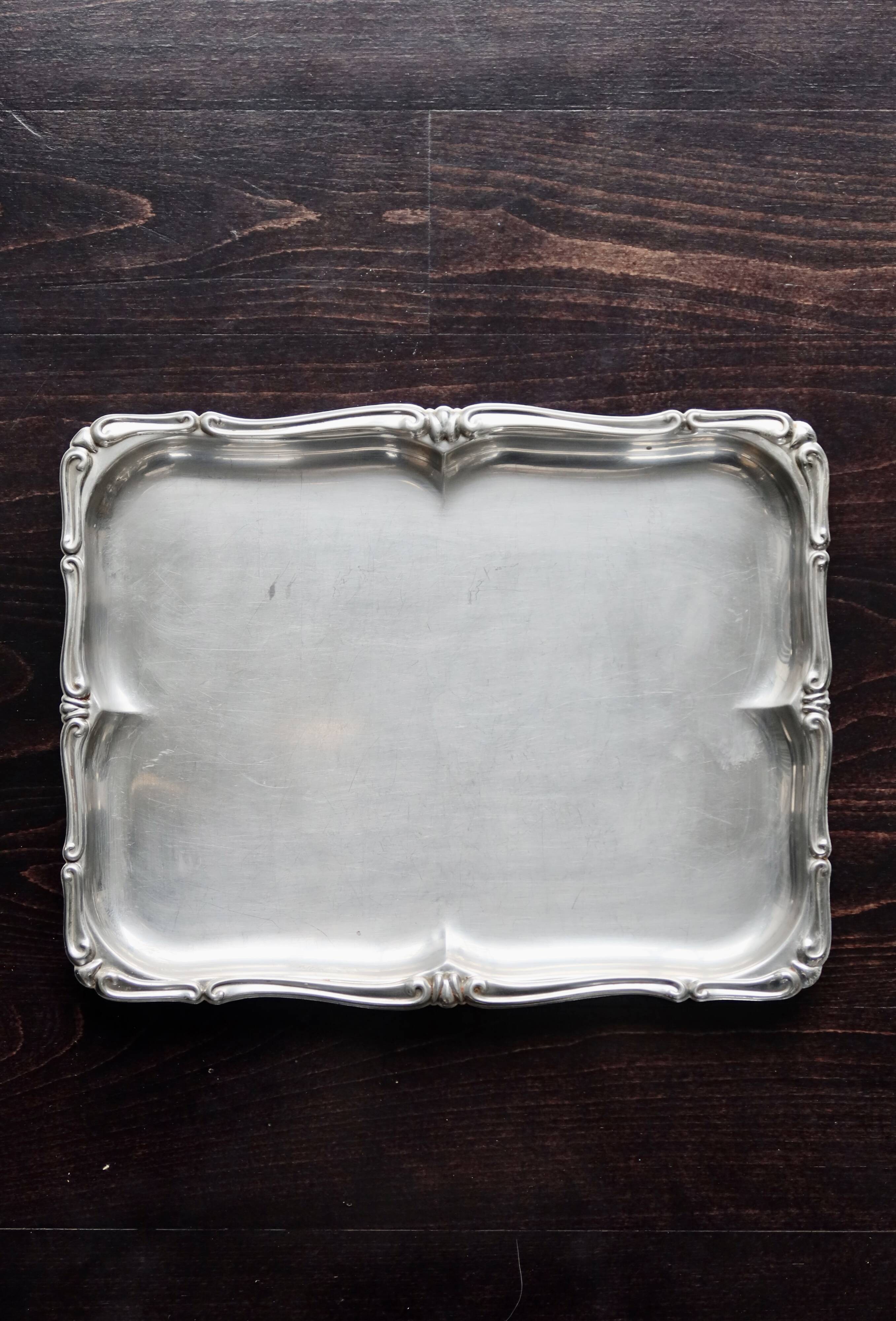 Vintage rectangular stainless steel tray - Rockery edge