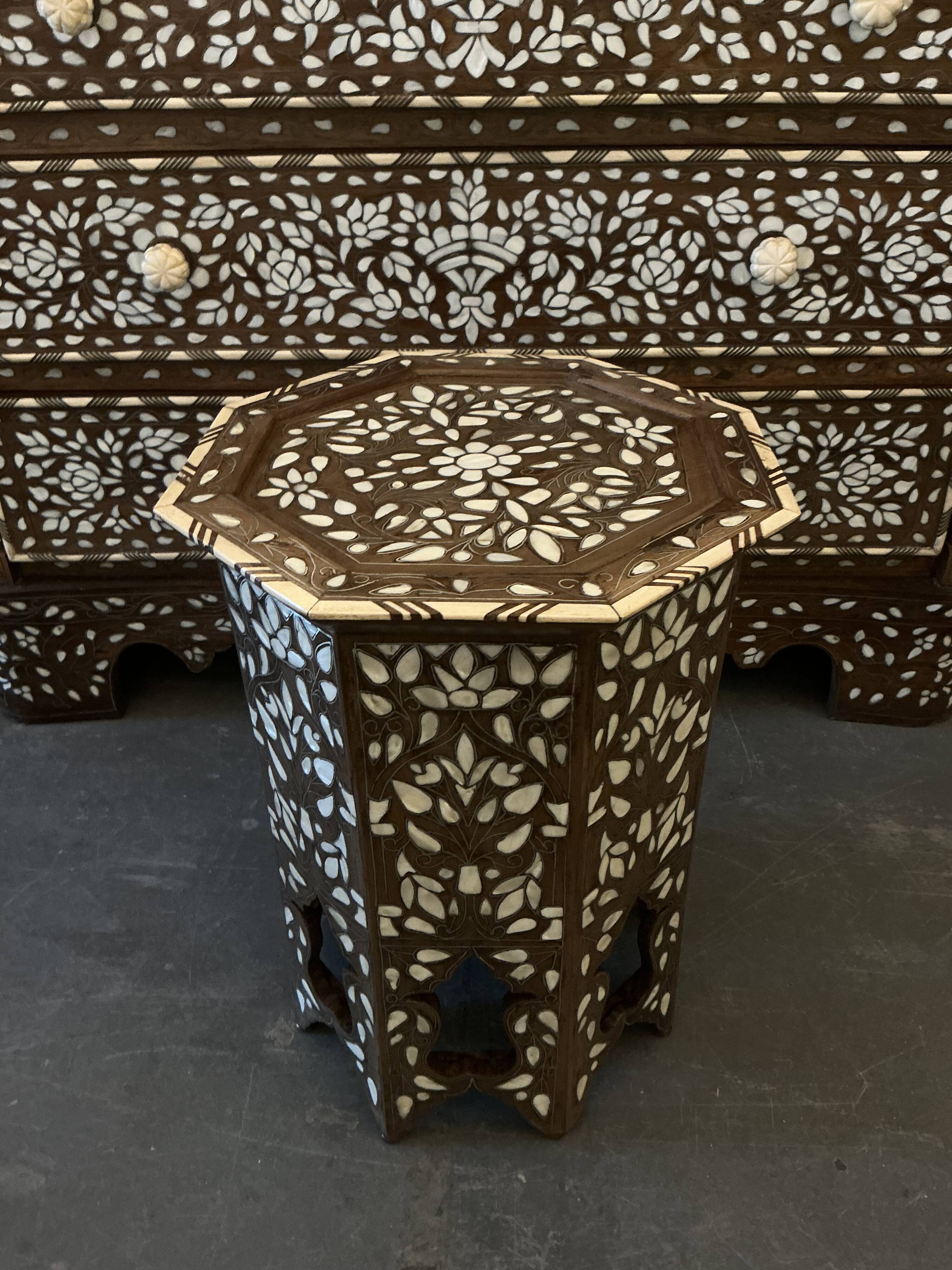 Syrian Octagonal Pedestal Table Inlaid with Mother-of-Pearl