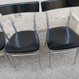 Set of 4 vintage chairs chrome and black wood
