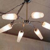 Chandelier with 6 lights in gold-plated metal and glass tulip - mid 20th century.