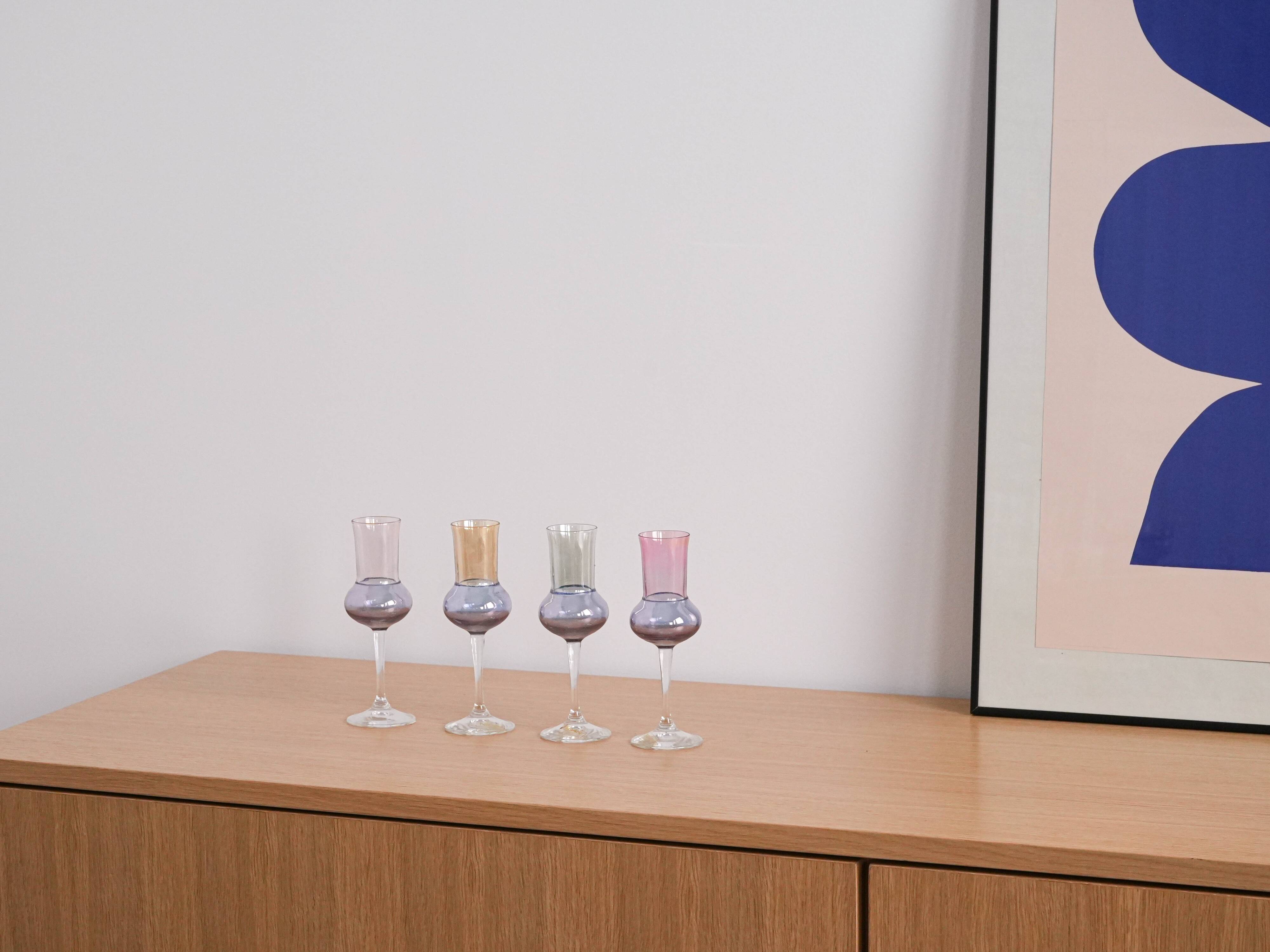 Set of pastel-coloured glasses, Italian design, 1970s, made in Italy