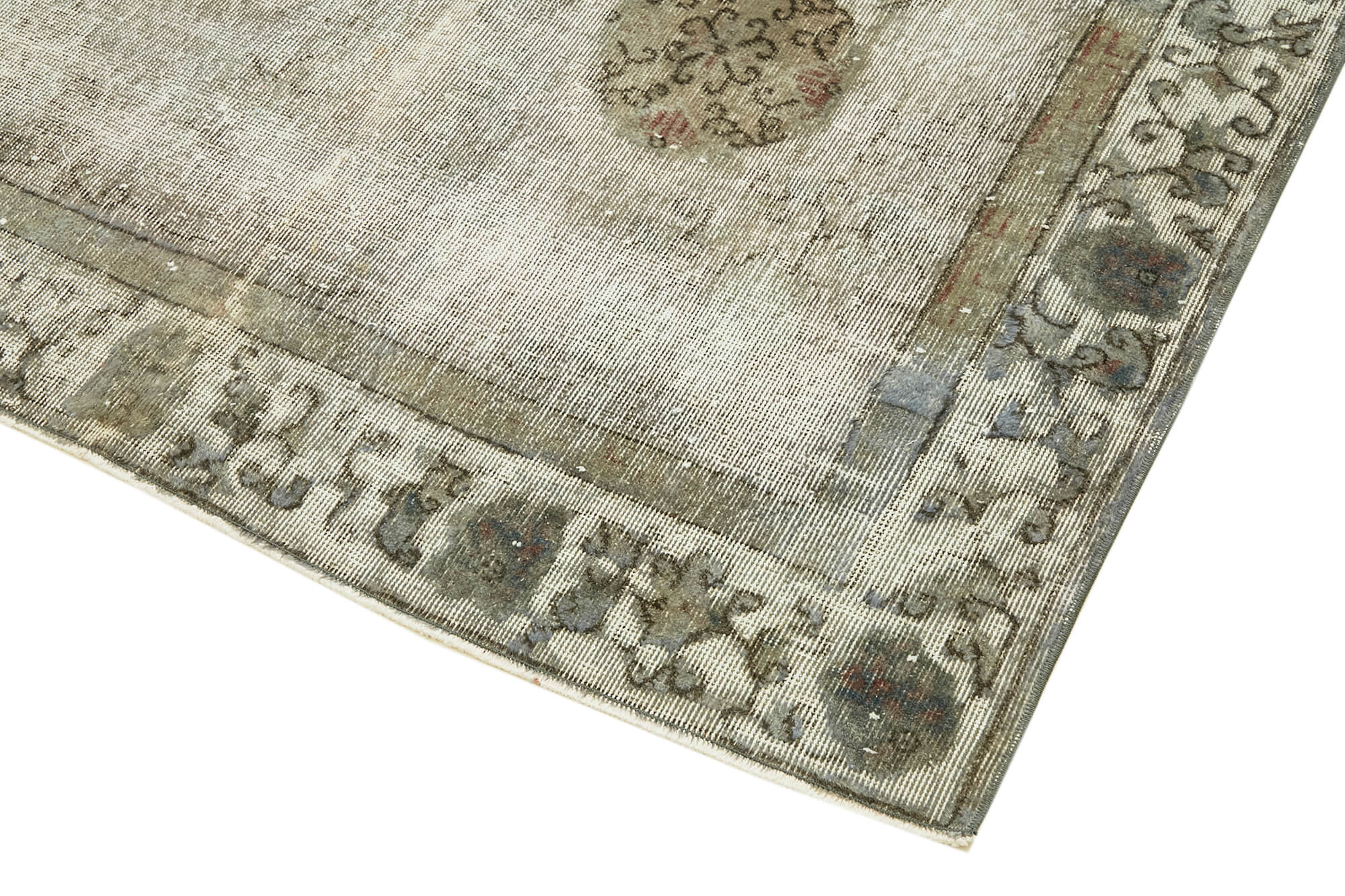 Handmade distressed anatolian 1980s 153 cm x 269 cm grey rug