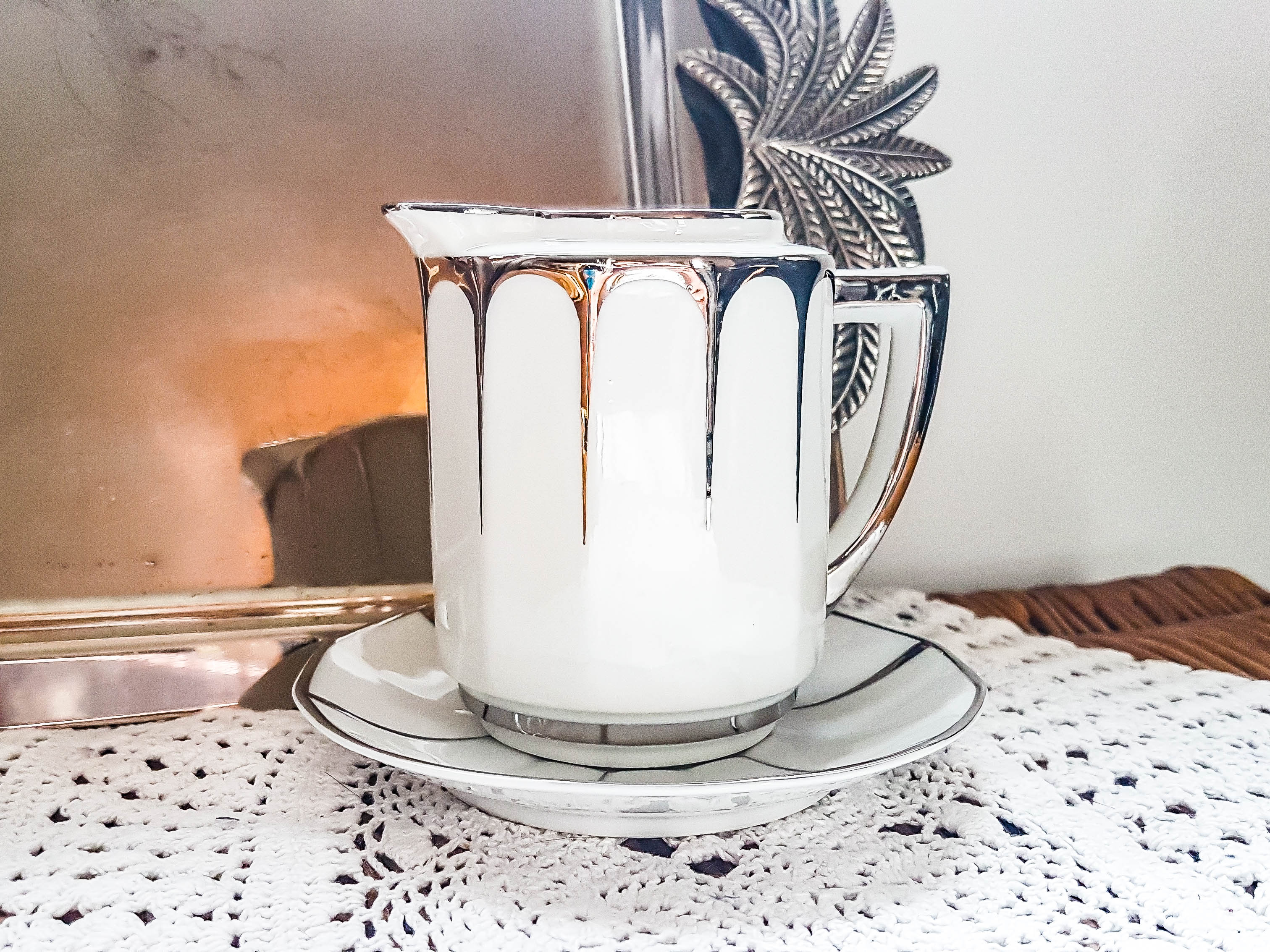 LIMOGES White and Silver Art Deco Style Coffee Service