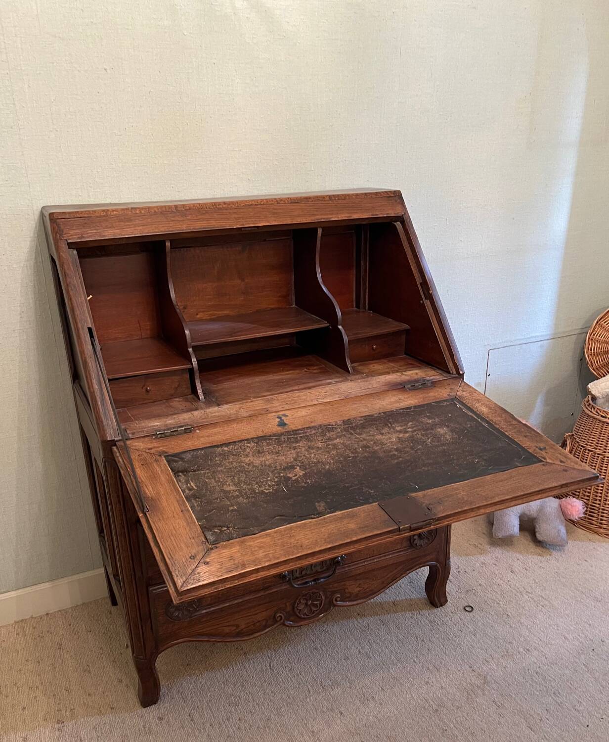 Solid oak sloping secretary