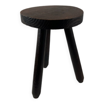 Tabouret tripode en bois tourné patiné