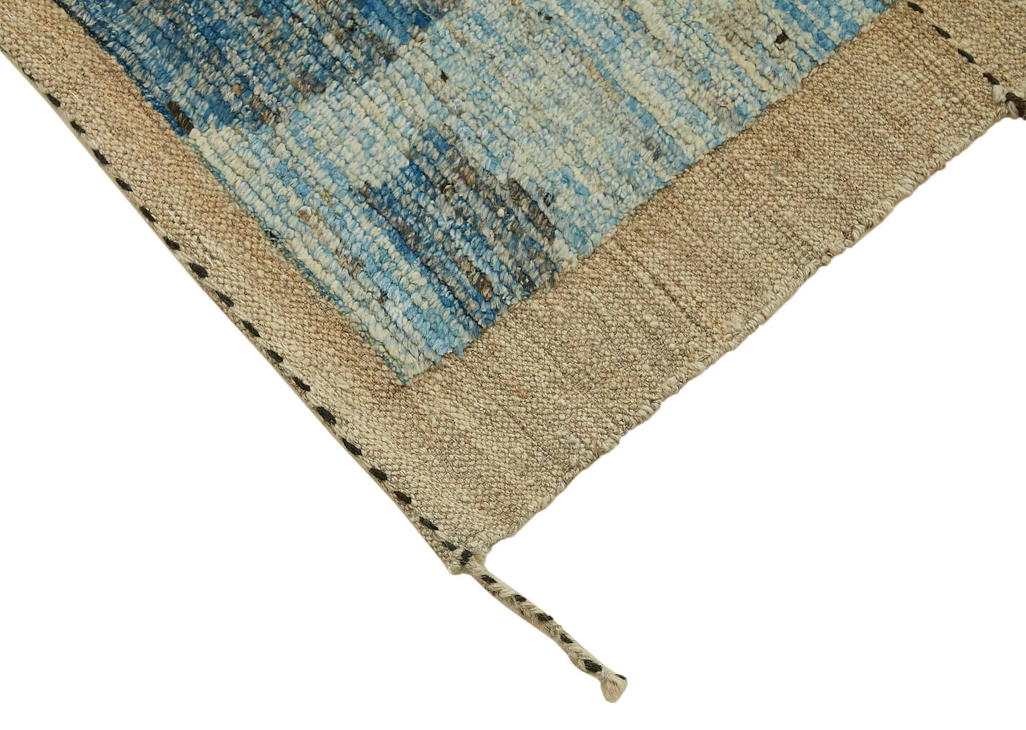 Handwoven Turkish Rustic 275 cm x 365 cm Blue Wool Carpet
