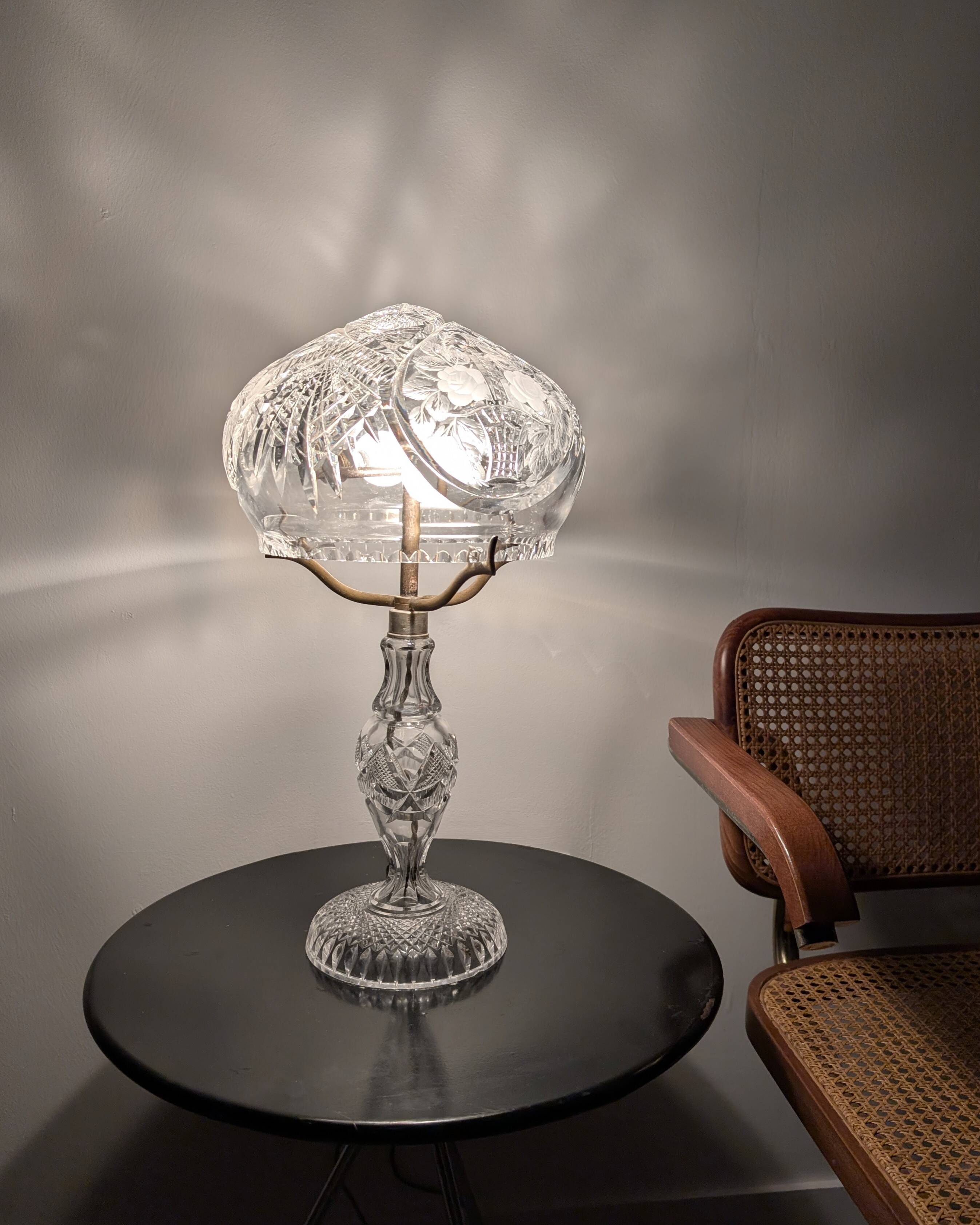 French Art Deco Cut Crystal 'Mushroom' Table Lamp, 1920s