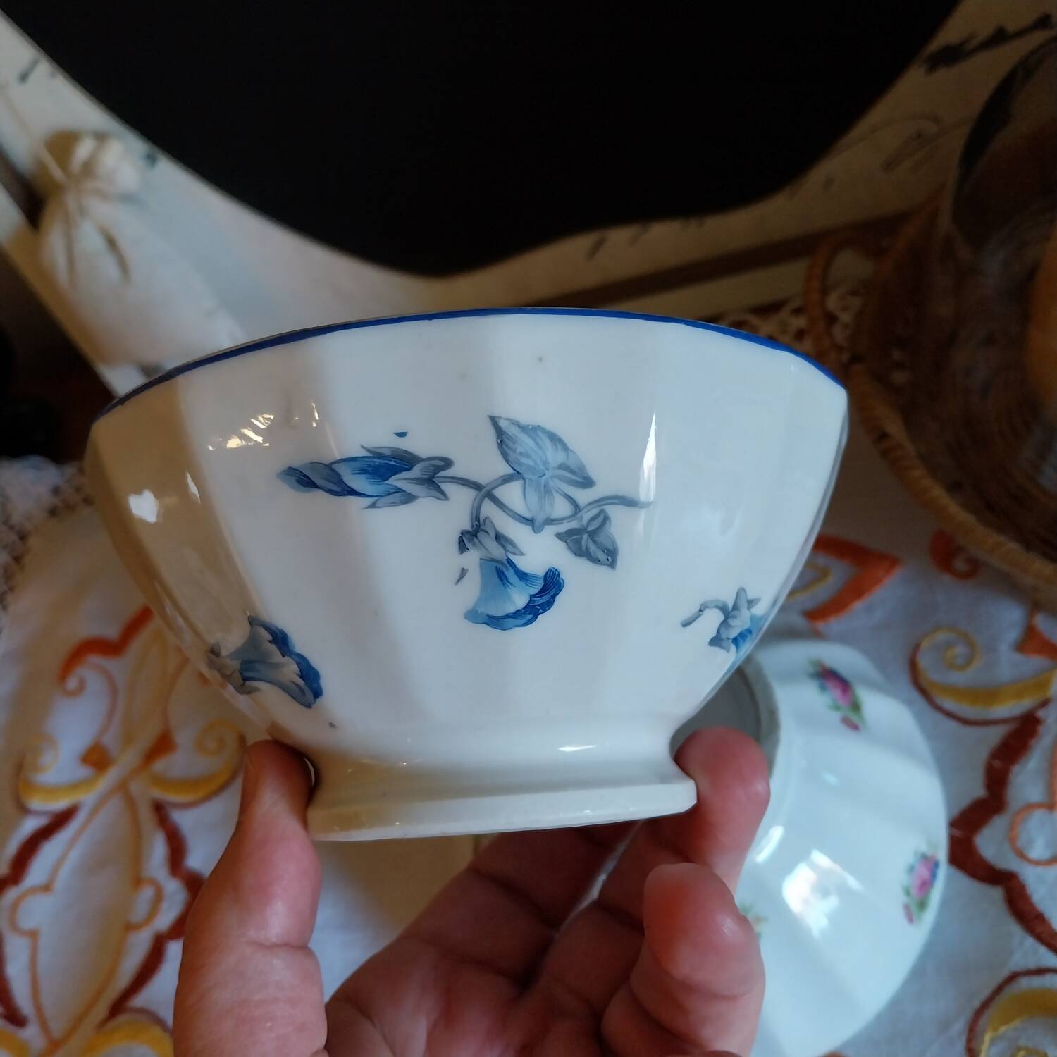 Antique faceted bowls on shower stand