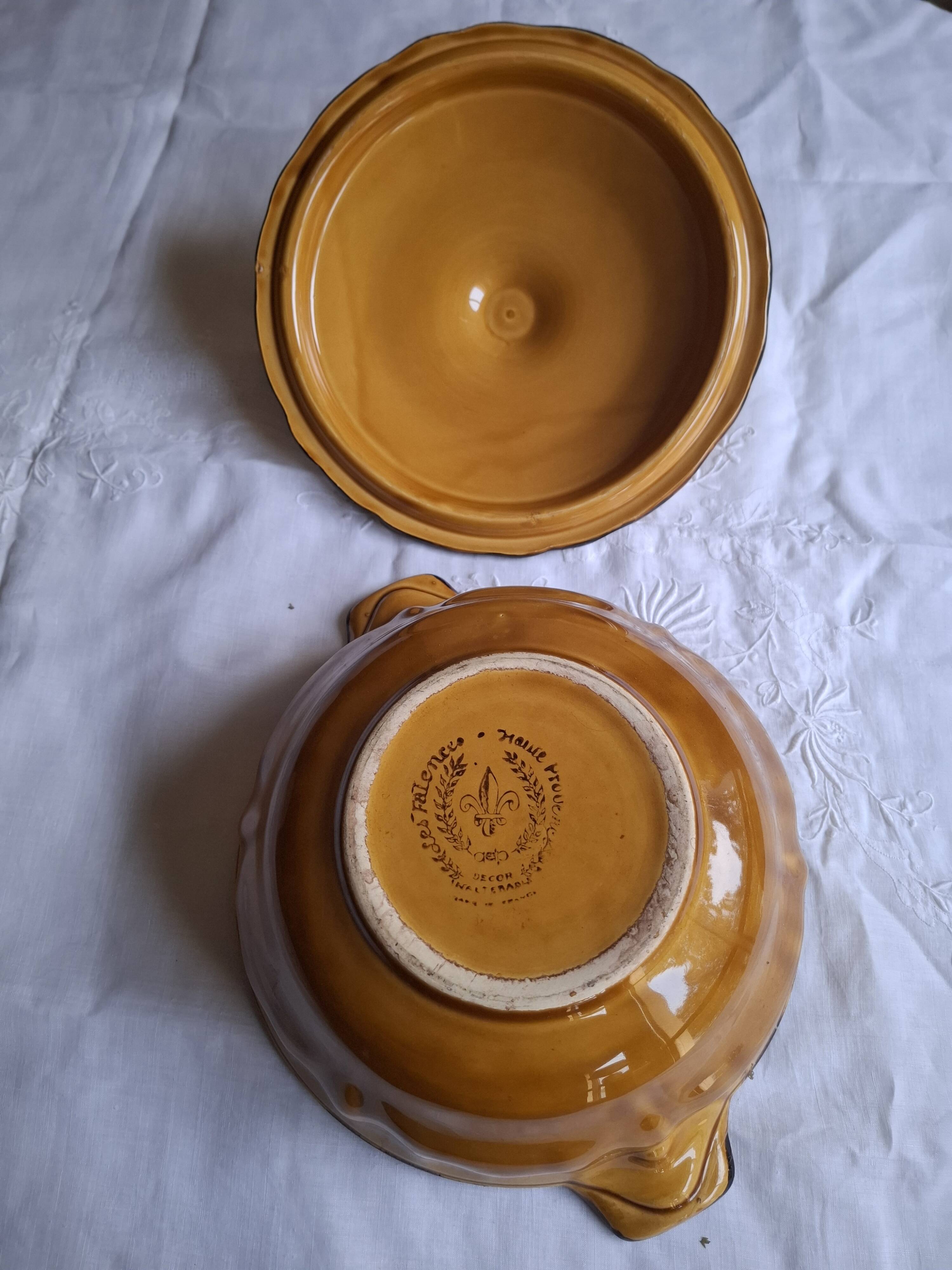 Ochre earthenware soup tureen/vegetable dish from Haute Provence