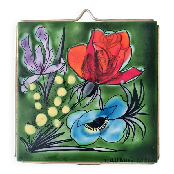 Carreau de céramique vintage Vallauris - Décor Floral