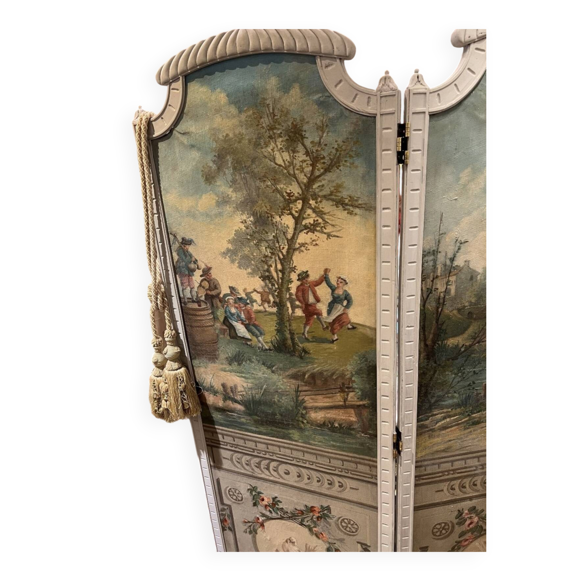 Four-panel screen from the Louis XVI period with rustic decorations.