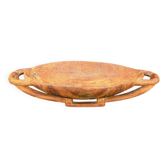 Coupe sculptée en bois gravé – décor floral et anses géométriques