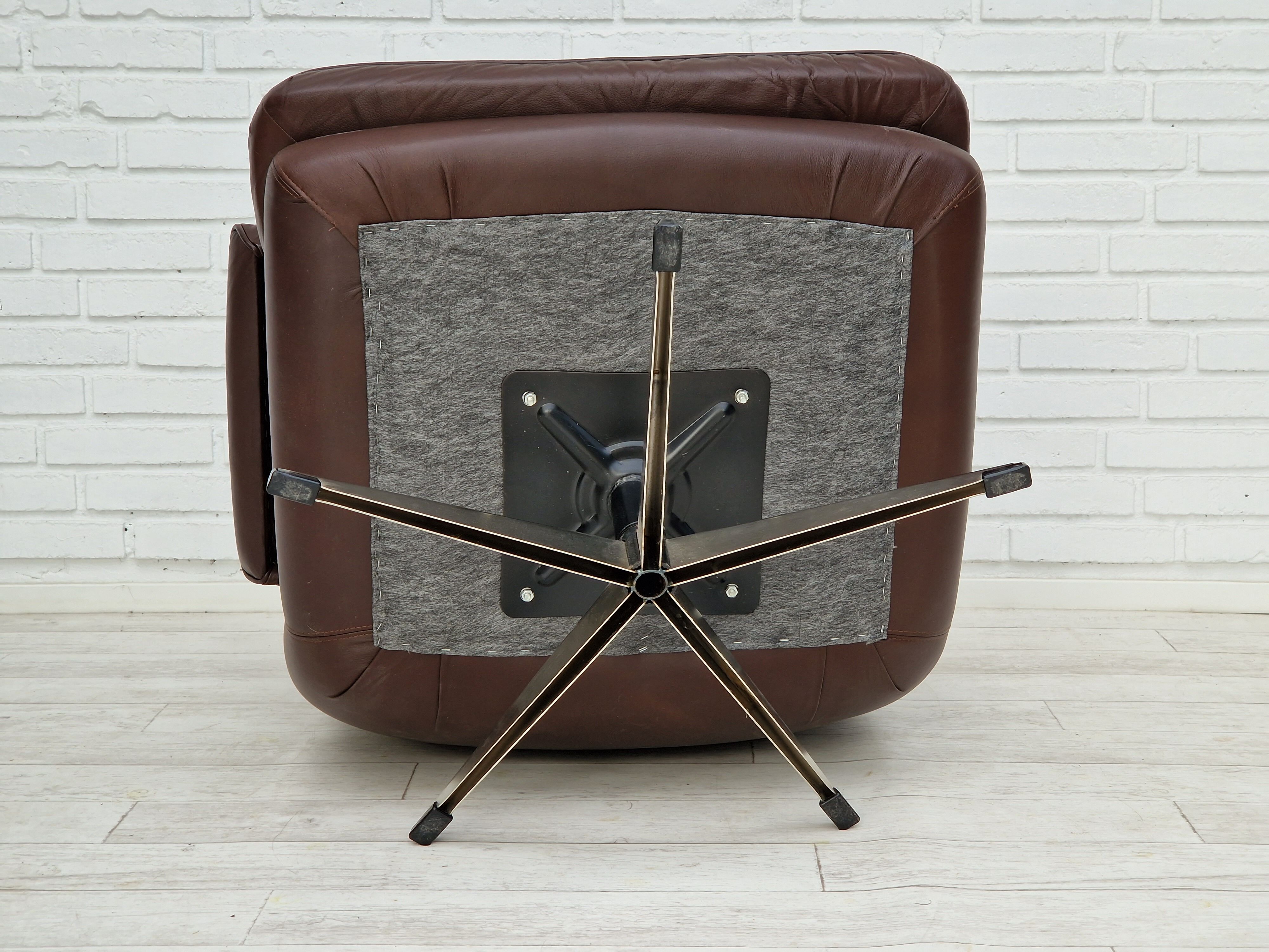 Vintage danish swivel leather armchair 1970s