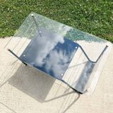 Roche Bobois metal and glass coffee table with magazine rack from the 50s