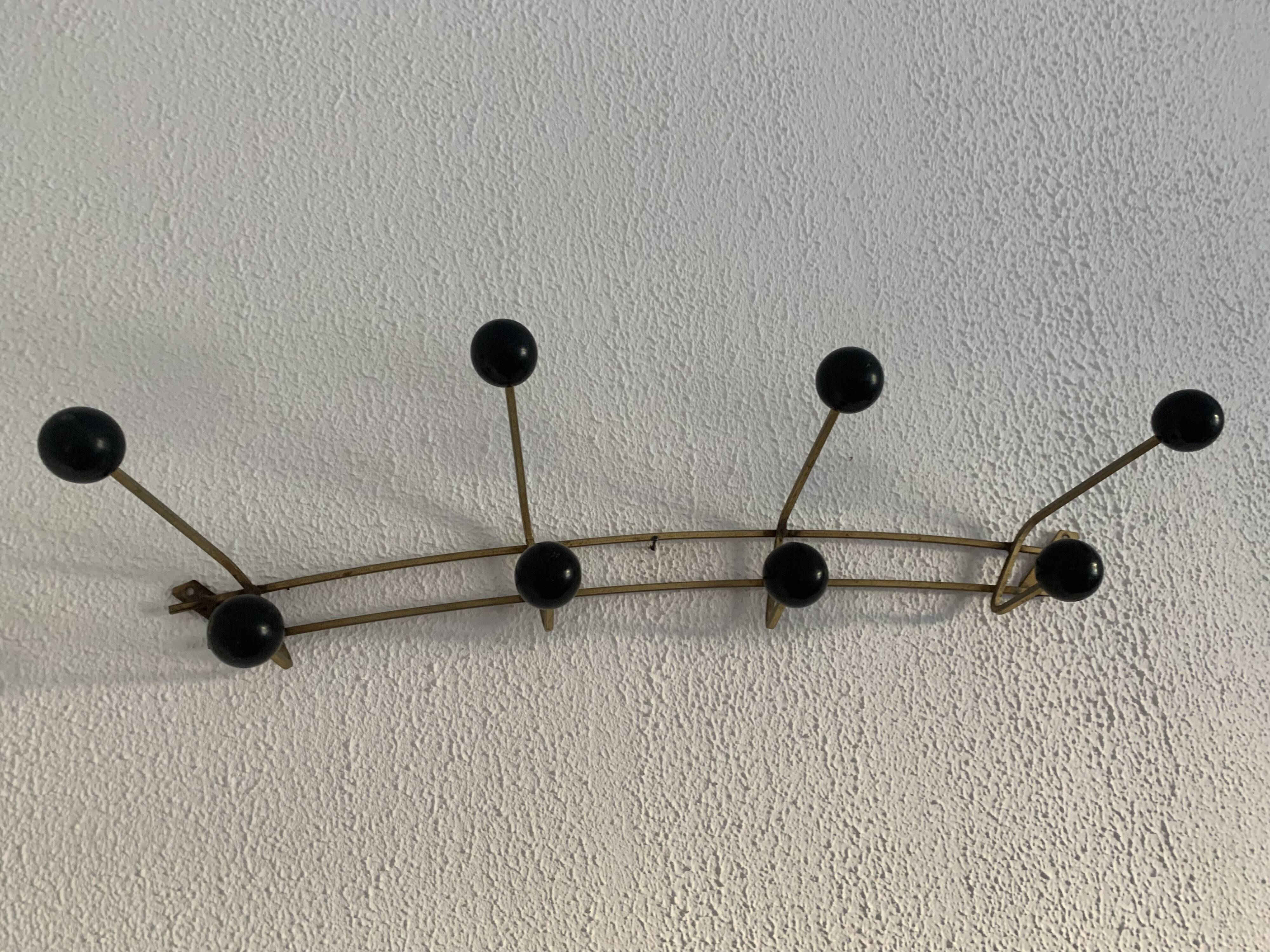 Portemanteau vintage 1960 doré 8 patères boules - 70 x 16 cm