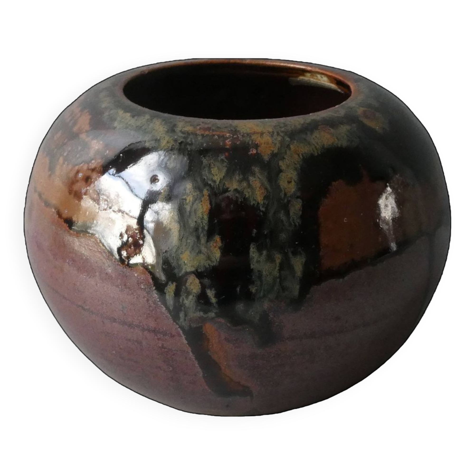 Sandstone ball vase signed Yves Remond