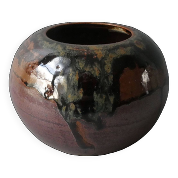 Round stoneware vase signed Yves Remond