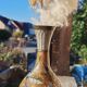 Antique oriental metal vase – floral decoration – vintage