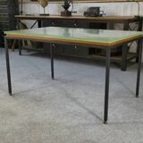 Saint-Gobain glass and black lacquered metal designer table, 1960s