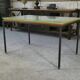 Saint-Gobain glass and black lacquered metal designer table, 1960s