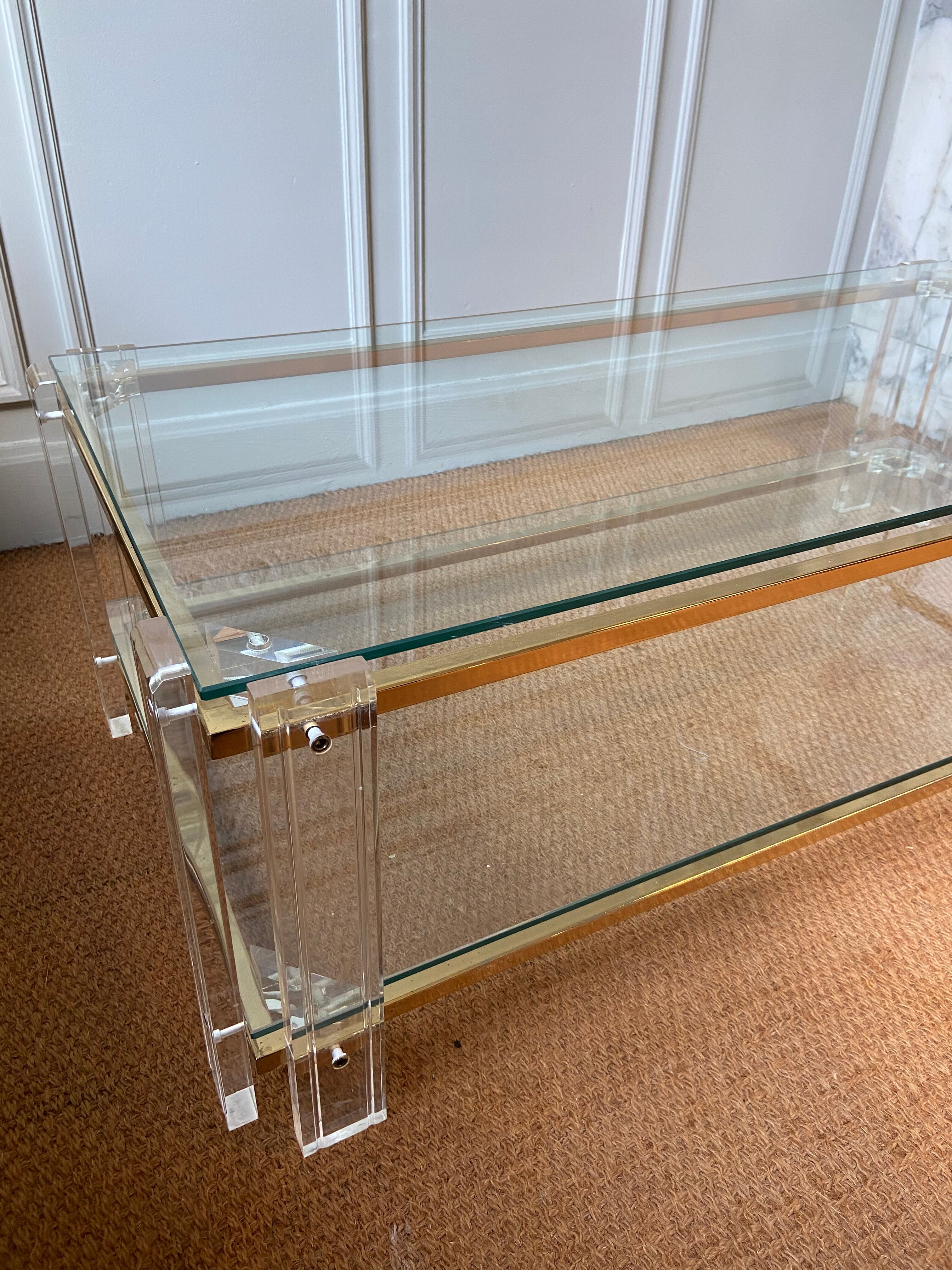 Plexiglas and brass lounge table, Italy, 1970