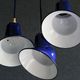 Set of 3 industrial suspensions in blue and white enamelled sheet - delivered with cable