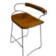 Contemporary sculptural bar stool c. Silvered Aged Steel Backrest and Cognac Leather
