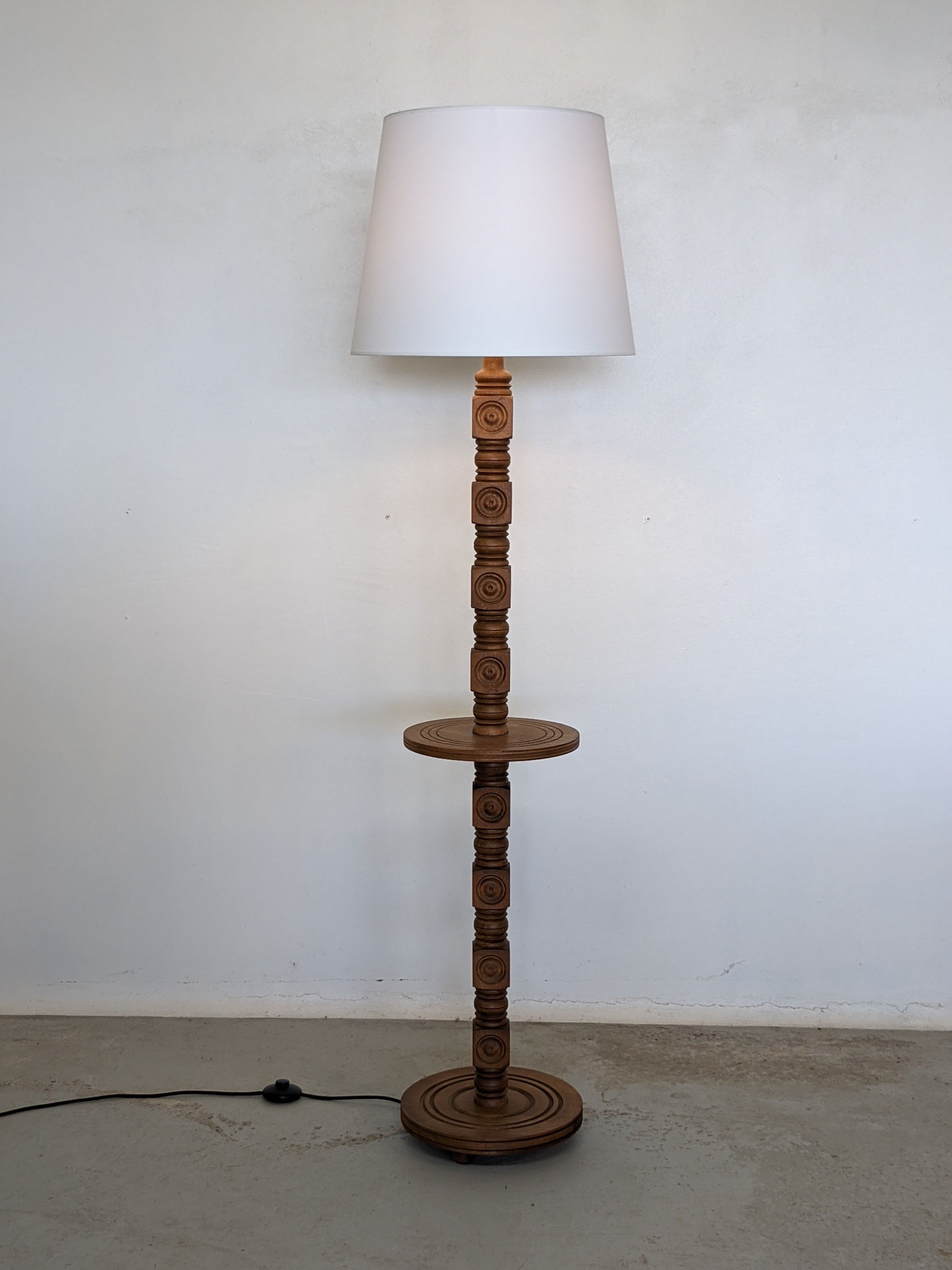 Neo-Basque floor lamp in turned wood - 50s