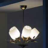 Ceiling lamp with five lights in mid-century modern style, opal glass shade, Itsu, Finland.