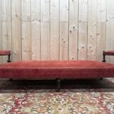 Napoleon III bench in turned wood and velvet