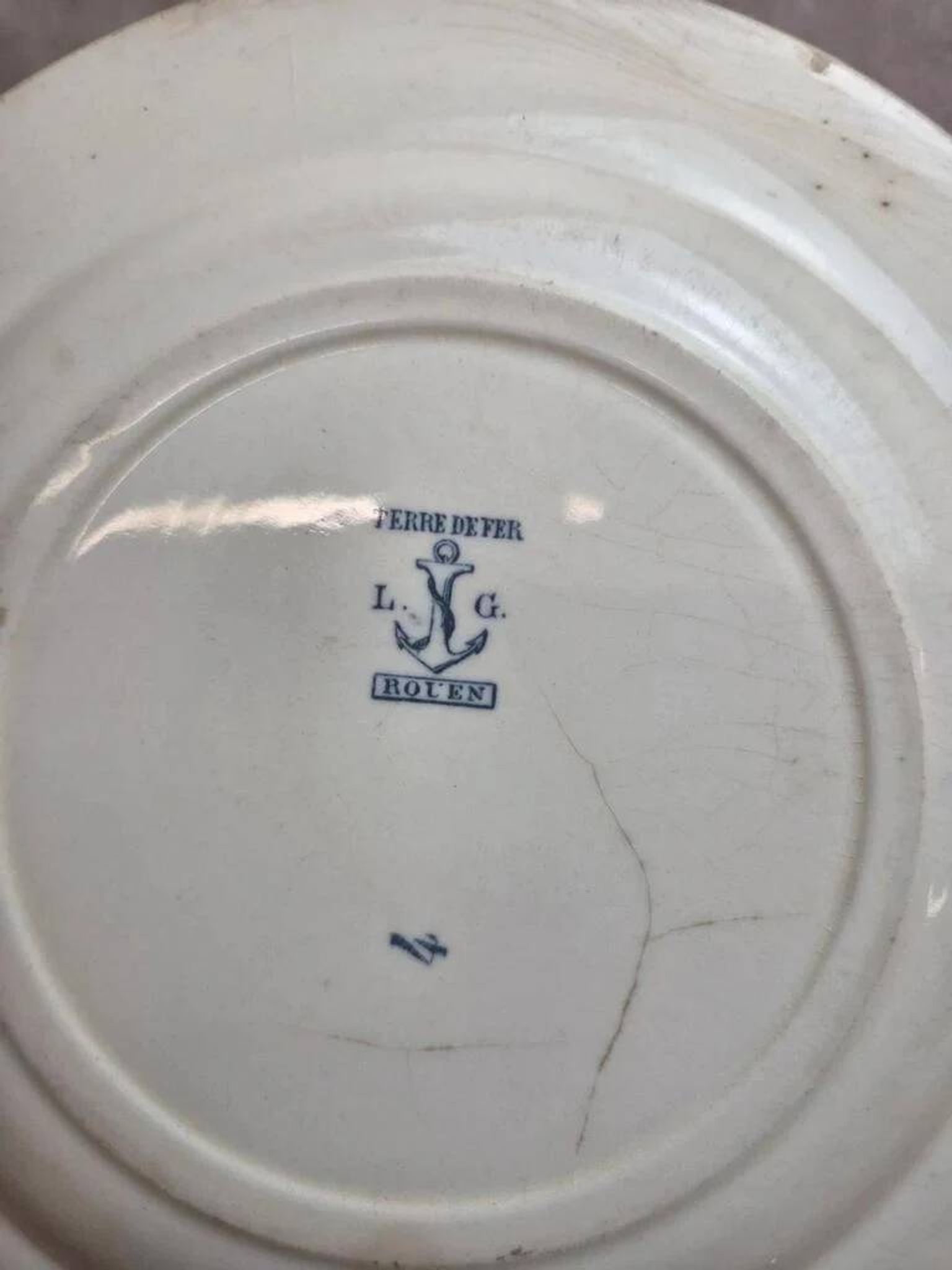 Antique plate Terre de Fer Clairefontaine Rouen blue decoration