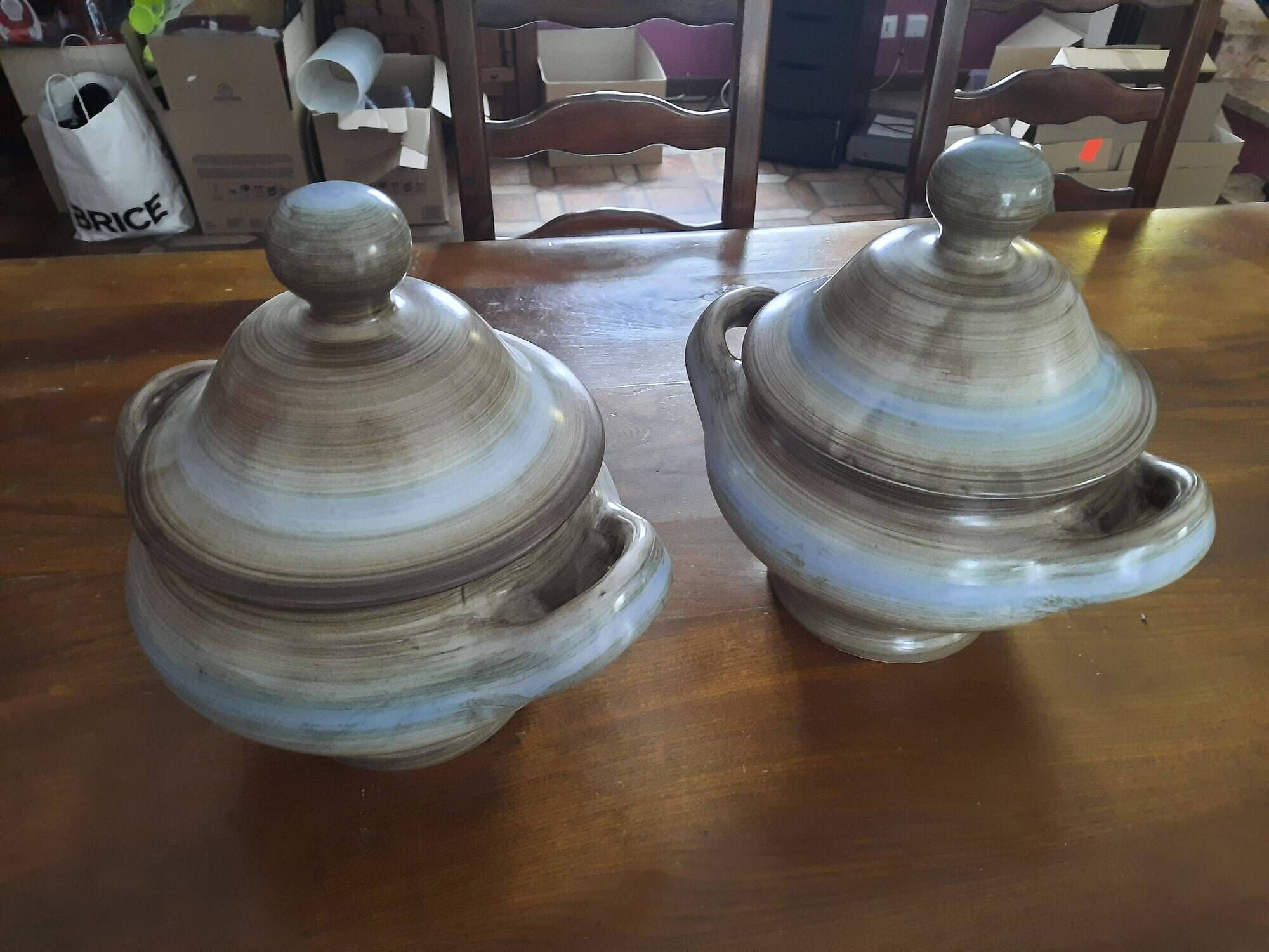 Pair of vintage Longchamp glazed ceramic soup tureens, 1970s.