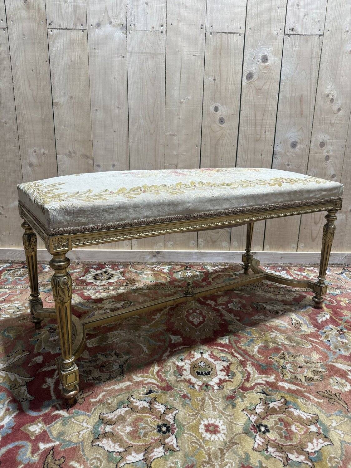 Bench - Louis XVI style office bench in gilded wood