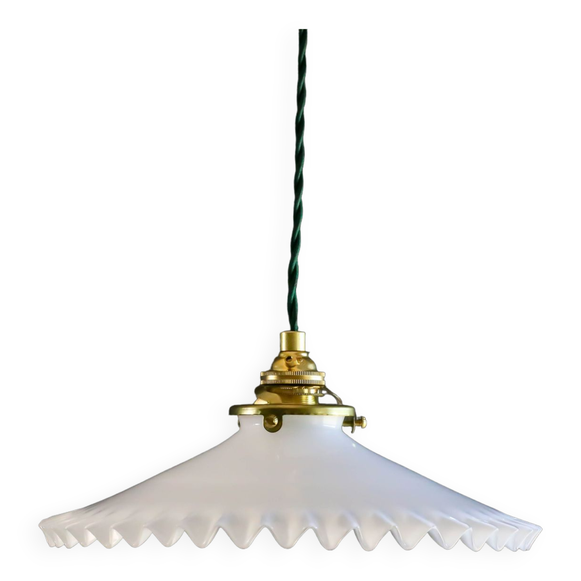 Antique suspension in white opaline comes with new brass socket