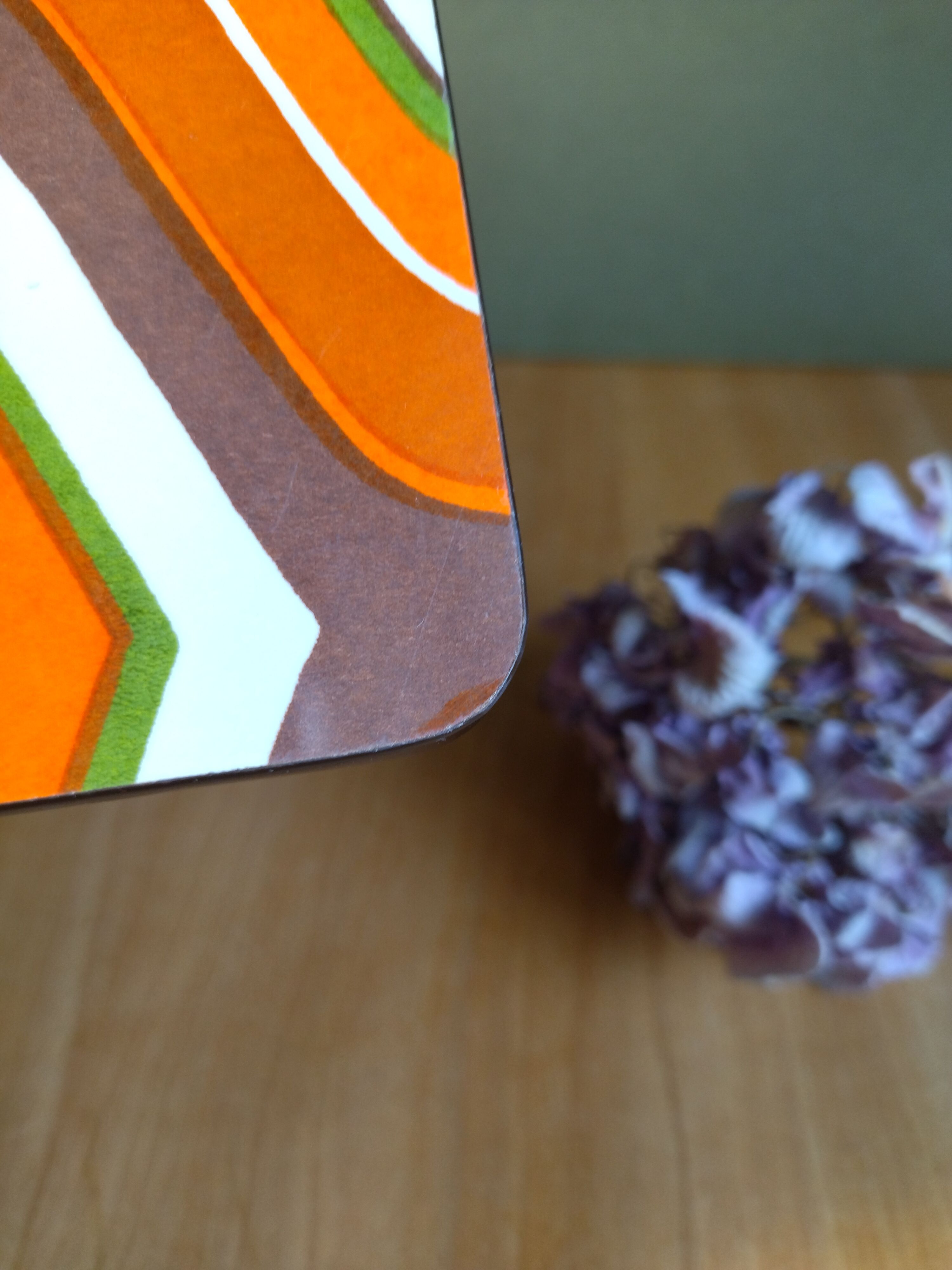 Vintage formica orange and white underside